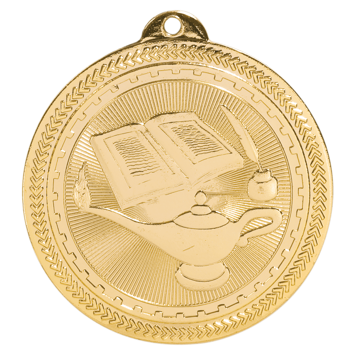 Bright Gold 2" Lamp of Knowledge Laserable BriteLazer Medal