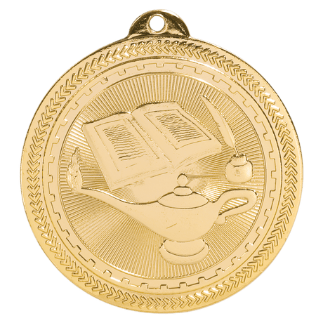 Bright Gold 2" Lamp of Knowledge Laserable BriteLazer Medal