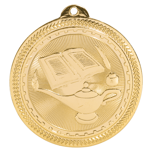 Bright Gold 2" Lamp of Knowledge Laserable BriteLazer Medal