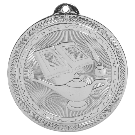 Bright Silver 2" Lamp of Knowledge Laserable BriteLazer Medal