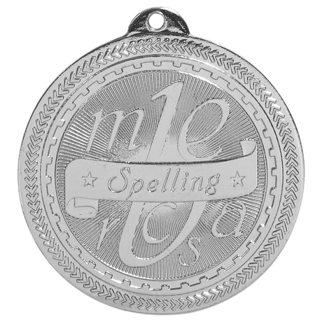 Bright Silver 2" Spelling Laserable BriteLazer Medal