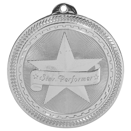 Bright Silver 2" Star Performer Laserable BriteLazer Medal