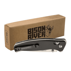 Bison River 4 1/2" Black Button Lock Folding Knife with Clip