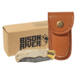 Bison River 3 3/4" Bone Folding Knife with Damascus Steel Blade and Leather Sheath