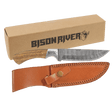 Bison River 9 1/2" Fixed Blade Wood Knife with Damascus Steel Blade and Leather Sheath