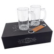 Lazerburst Beer Set with Two 14 oz. Mugs and One Rawhide Laserable Leatherette Bottle Opener
