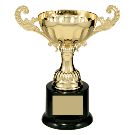 Gold 6 1/2" Completed Metal Cup Trophy on Plastic Base