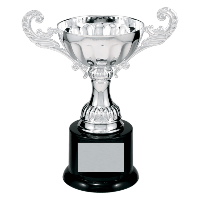 Silver 6 1/2" Completed Metal Cup Trophy on Plastic Base
