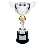 Silver 10" Completed Metal Cup Trophy on Plastic Base