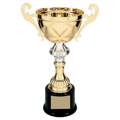 Gold 11 1/2" Completed Metal Cup Trophy on Plastic Base