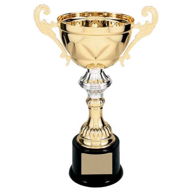 Gold 11 1/2" Completed Metal Cup Trophy on Plastic Base