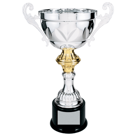 Silver 14 1/2" Completed Metal Cup Trophy on Plastic Base