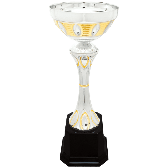 Silver/Gold 2 12" Completed Metal Cup Trophy on Plastic Base