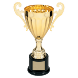 Gold 9 3/4" Completed Metal Cup Trophy on Plastic Base
