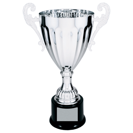 Silver 13 1/4" Completed Metal Cup Trophy on Plastic Base