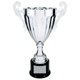 Silver 2 14 1/2" Completed Metal Cup Trophy on Plastic Base