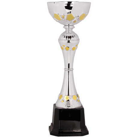 Silver/Gold 10 3/4" Completed Metal Cup Trophy on Plastic Base