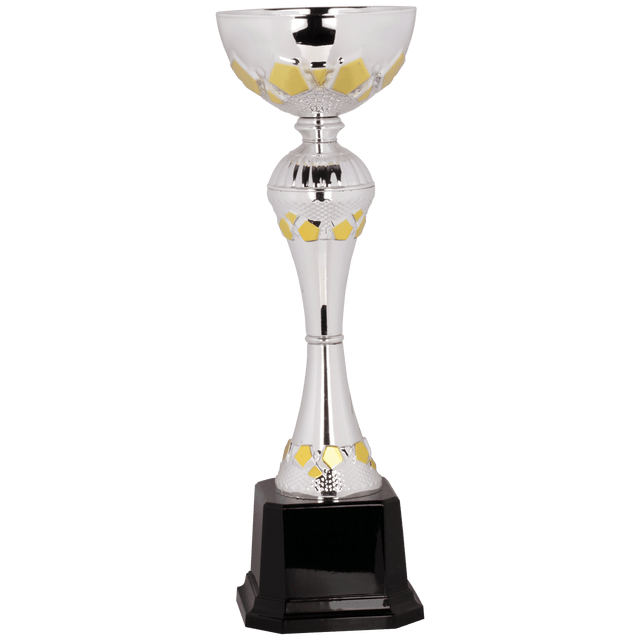 Silver/Gold 12" Completed Metal Cup Trophy on Plastic Base