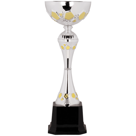 Silver/Gold 13 1/4" Completed Metal Cup Trophy on Plastic Base