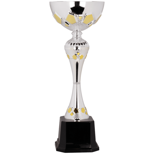 Silver/Gold 14 1/2" Completed Metal Cup Trophy on Plastic Base