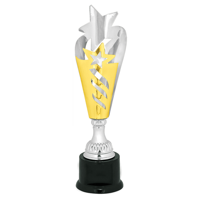 14" Silver & Gold Star Completed Metal Cup Trophy on Plastic Base