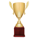 Gold Completed Metal Cup Trophy on Rosewood Royal 2 22" Piano Finish Base