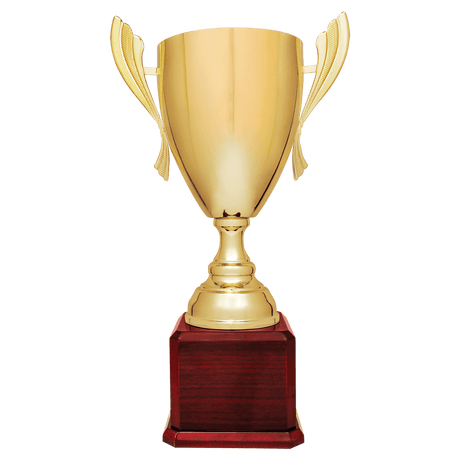 Gold Completed Metal Cup Trophy on Rosewood Royal 2 22" Piano Finish Base