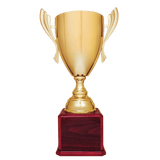 Gold Completed Metal Cup Trophy on Rosewood Royal 2 24 3/4" Piano Finish Base