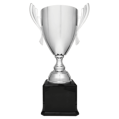 Silver Completed Metal Cup Trophy on Black Royal 2 24 3/4" Piano Finish Base