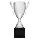 Silver Completed Metal Cup Trophy on Black Royal 2 26 1/2" Piano Finish Base