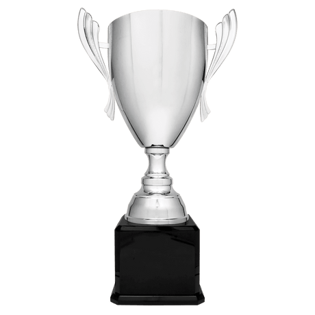 Silver Completed Metal Cup Trophy on Black Royal 2 26 1/2" Piano Finish Base