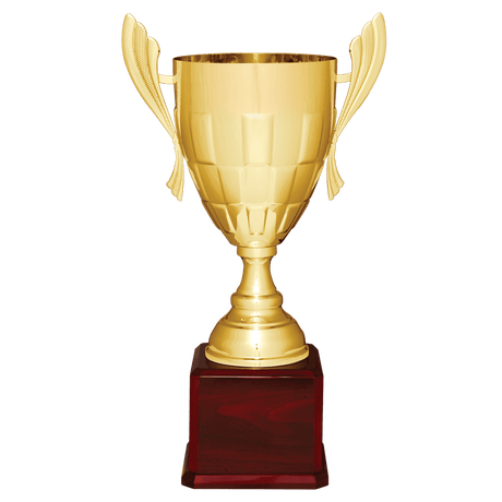 Gold Completed Metal Cup Trophy on Rosewood Royal 22" Piano Finish Base