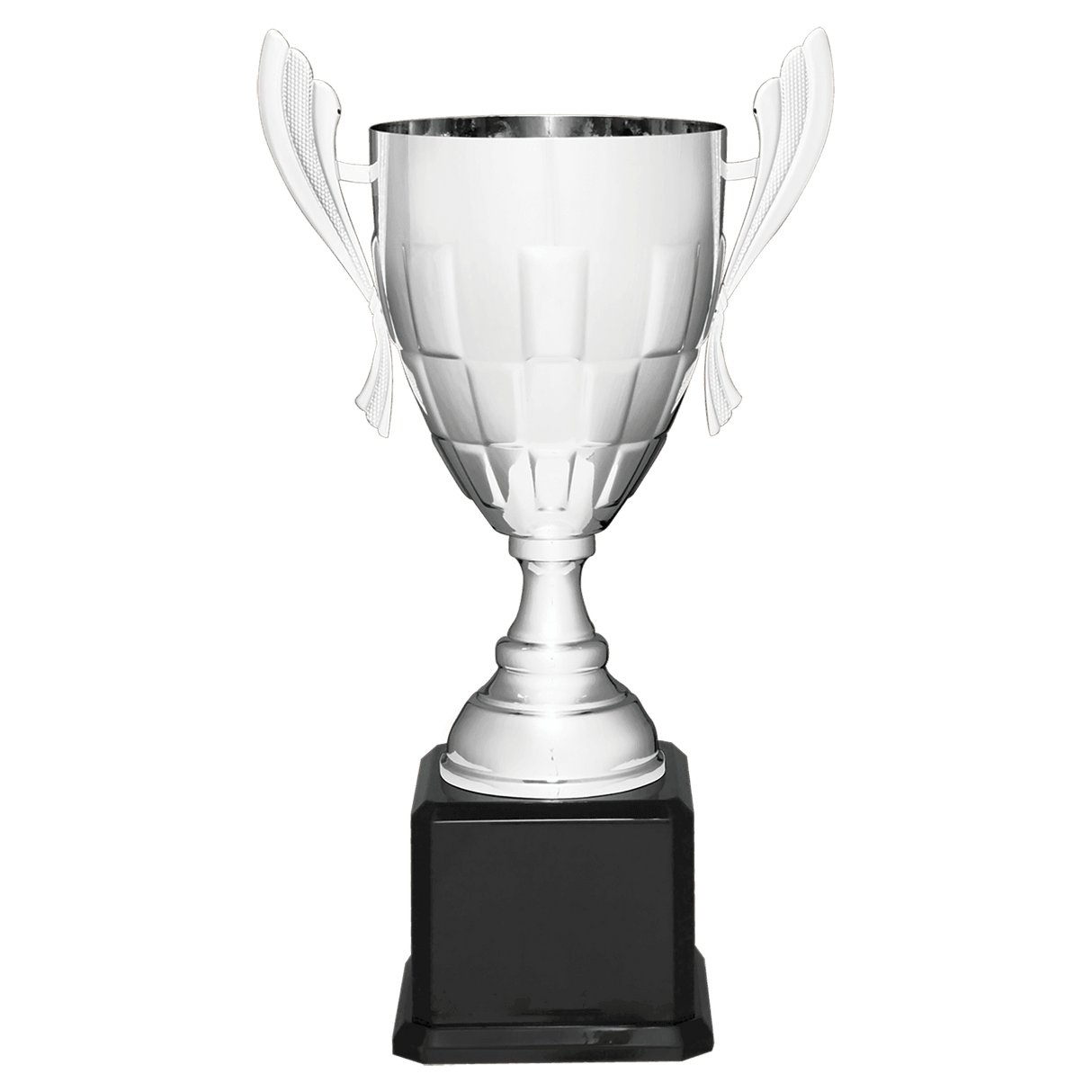 Silver Completed Metal Cup Trophy on Black Royal 22" Piano Finish Base
