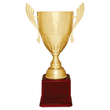 Gold Completed Metal Cup Trophy on Rosewood Royal 26 1/2" Piano Finish Base