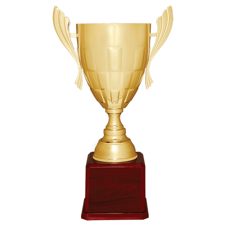Gold Completed Metal Cup Trophy on Rosewood Royal 26 1/2" Piano Finish Base
