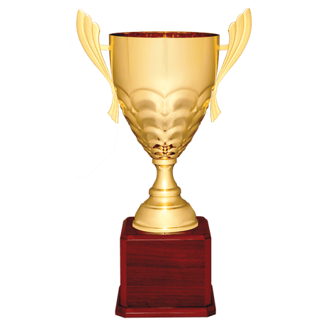 Gold Completed Metal Cup Trophy on Rosewood Royal 21" Piano Finish Base