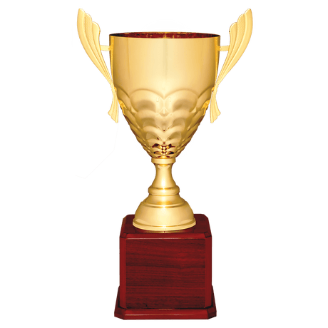 Gold Completed Metal Cup Trophy on Rosewood Royal 23 1/2" Piano Finish Base