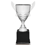 Silver Completed Metal Cup Trophy on Black Royal 23 1/2" Piano Finish Base