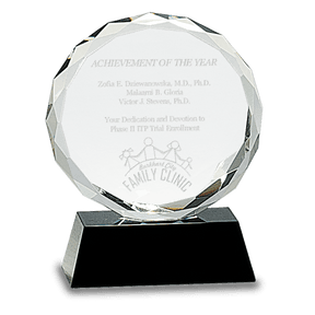 5" Round Facet Crystal on Black Pedestal Base