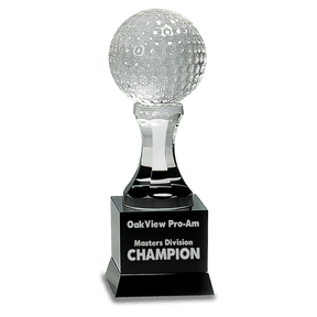 9" Crystal Golf Ball on Black Pedestal Base