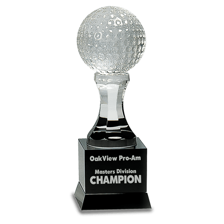 9" Crystal Golf Ball on Black Pedestal Base