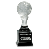 9" Crystal Golf Ball on Black Pedestal Base