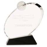 7 1/4" Clear Crystal Oblong Golf Award on Black Crystal Base