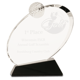 6 1/2" Clear Crystal Oblong Golf Award on Black Crystal Base
