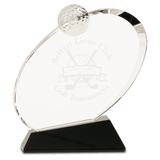 6" Clear Crystal Oblong Golf Award on Black Crystal Base