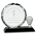 6 1/2" Round Facet Crystal with Golf Ball on Black Pedestal Base