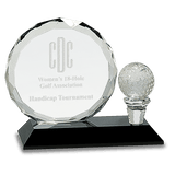 5 1/2" Round Facet Crystal with Golf Ball on Black Pedestal Base