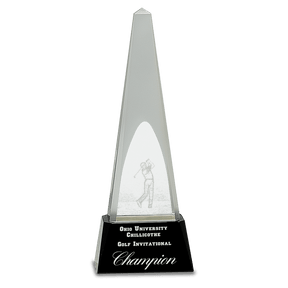 10 1/4" Clear Crystal 3D Golf Spire on Black Pedestal Base