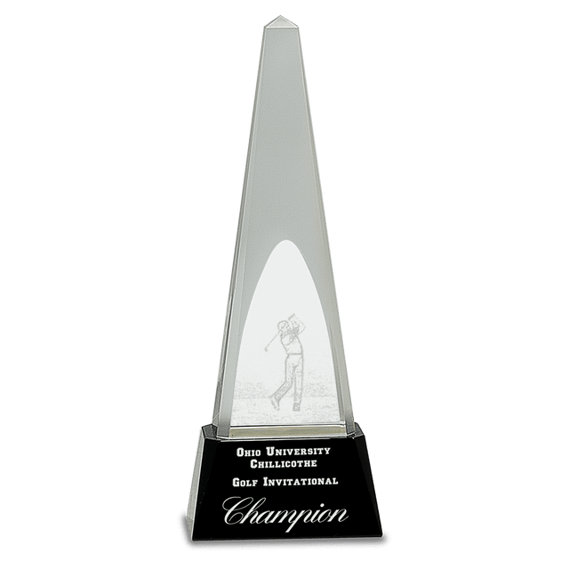 10 1/4" Clear Crystal 3D Golf Spire on Black Pedestal Base