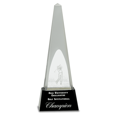 10 1/4" Clear Crystal 3D Golf Spire on Black Pedestal Base